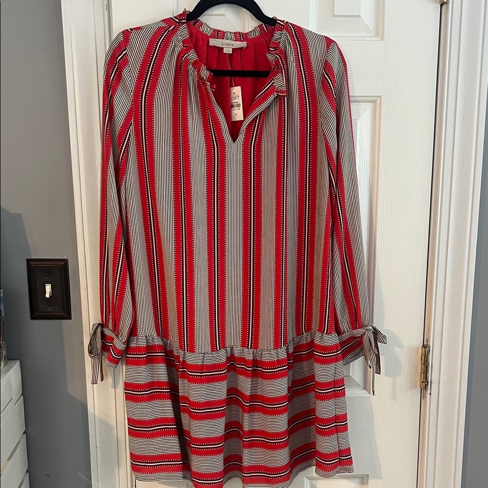 NWT Loft Red and White Striped Dress Size Small